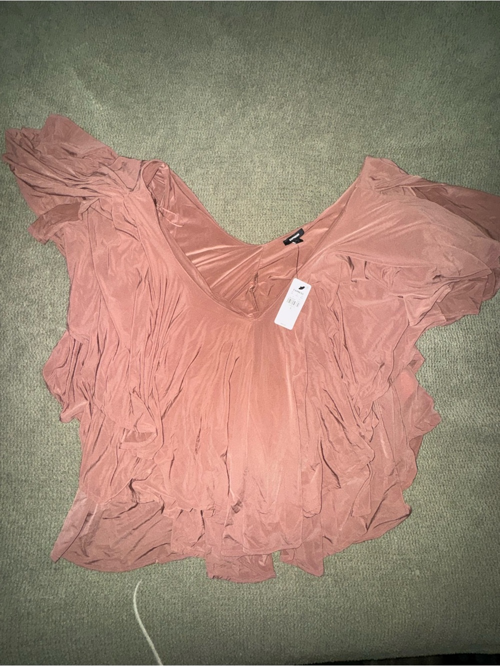 Express Brown Ruffle V-Neck Blouse - Picture 4 of 4